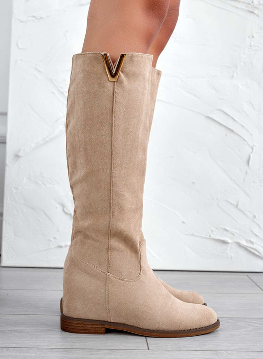 Chloe – Beige Suede Heeled Ankle Boots