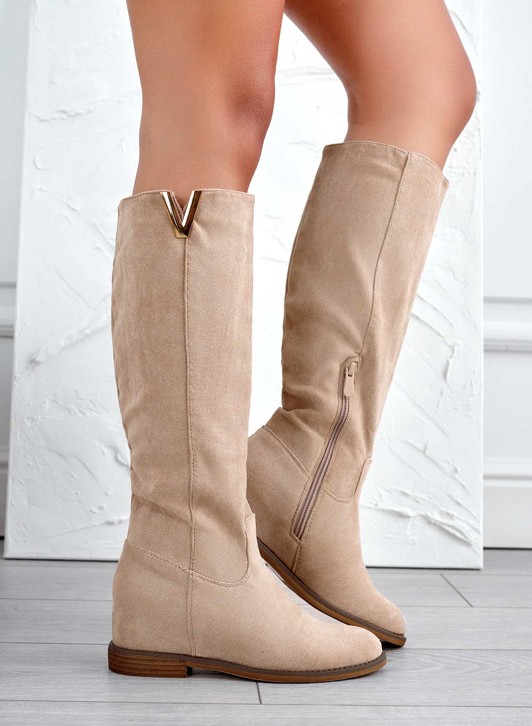 Chloe – Beige Suede Heeled Ankle Boots