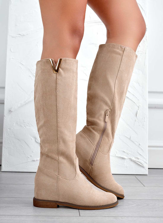 Chloe – Beige Suede Heeled Ankle Boots