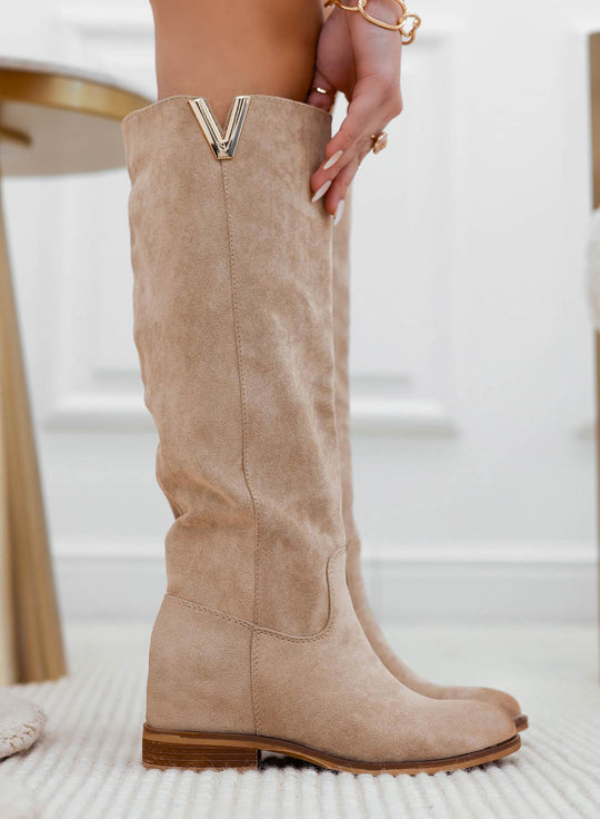 Chloe – Beige Suede Heeled Ankle Boots