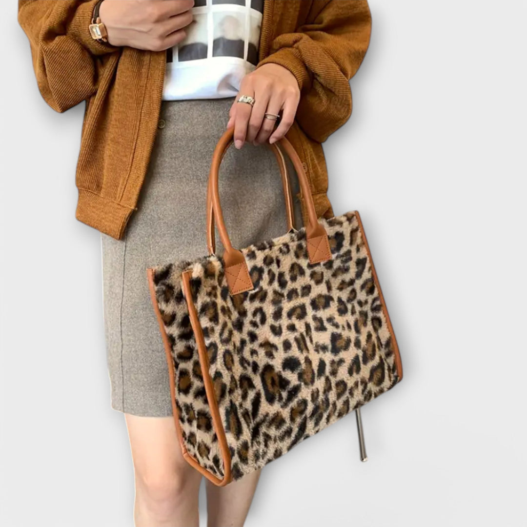Odalys - Chic Leopard Print Plush Tote