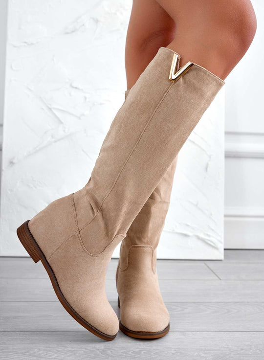 Chloe – Beige Suede Heeled Ankle Boots