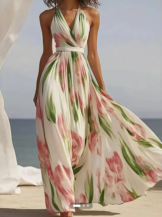Halsey - Floral Print Halter Maxi Dress