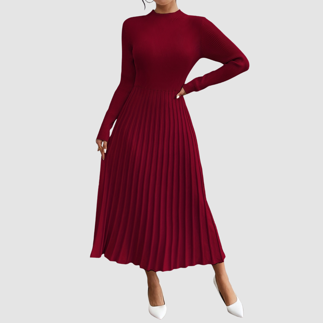 Evelyn Grace - High-Neck Long-Sleeve Maxi Dress