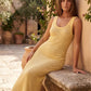 Women’s openwork knit maxi dress with a diamond knit texture, round neckline, wide straps, and sleeveless design for beach and summer wear.