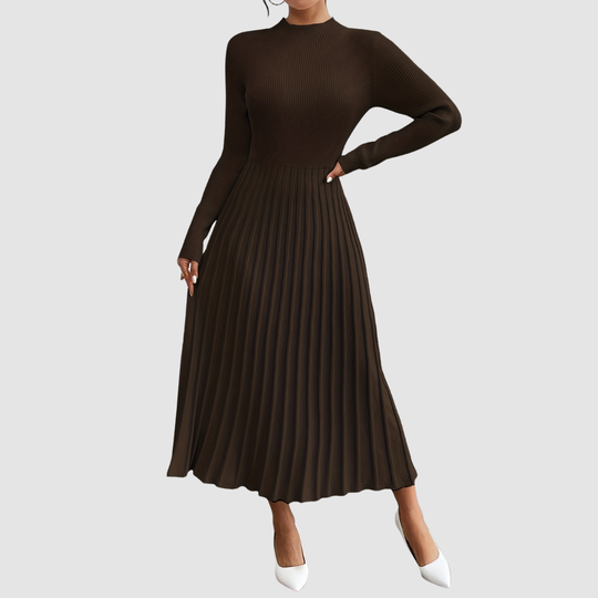 Evelyn Grace - High-Neck Long-Sleeve Maxi Dress
