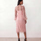 Women's Letitia fitted embroidered knee-length wedding guest dress featuring intricate all-over embroidery, delicate bead embellishments, sheer bodice panels, a round neckline, detachable waist belt, fitted sheath silhouette, scalloped hem, and concealed back zip fastening.