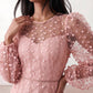 Women's Letitia fitted embroidered knee-length wedding guest dress featuring intricate all-over embroidery, delicate bead embellishments, sheer bodice panels, a round neckline, detachable waist belt, fitted sheath silhouette, scalloped hem, and concealed back zip fastening.