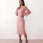 Women's Letitia fitted embroidered knee-length wedding guest dress featuring intricate all-over embroidery, delicate bead embellishments, sheer bodice panels, a round neckline, detachable waist belt, fitted sheath silhouette, scalloped hem, and concealed back zip fastening.