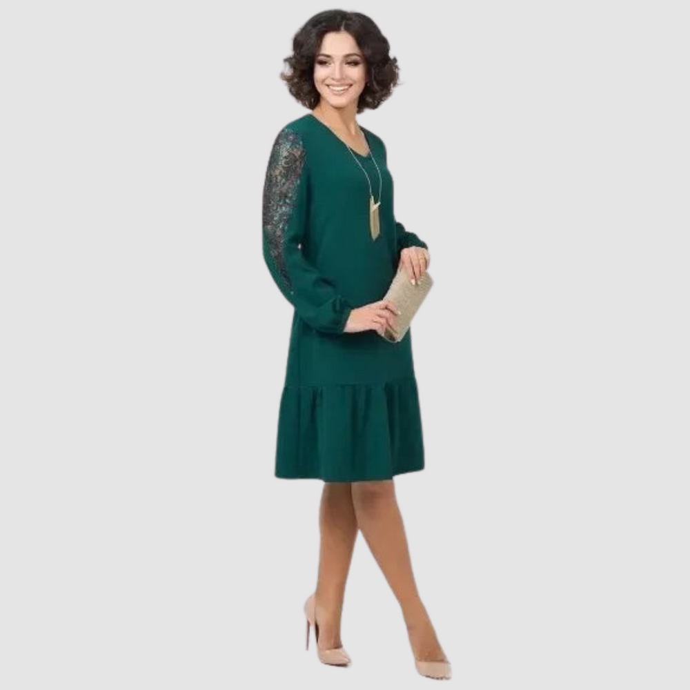 Lowri - Lace-Sleeve Midi Dress
