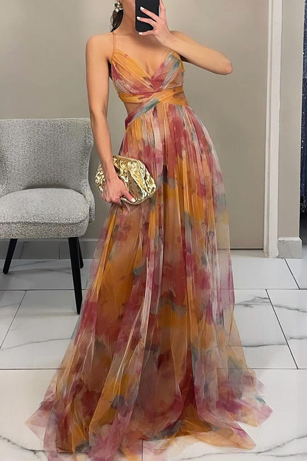 Eirith ™ | Elegant Printed Lace-Up Maxi Dress