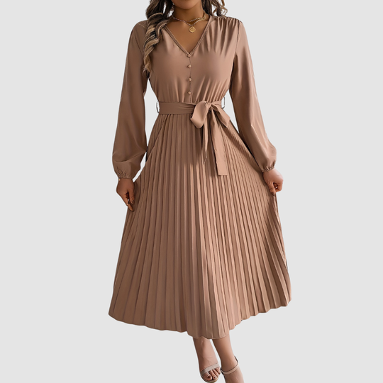 Celeste - Pleated Long-Sleeve Midi Dress