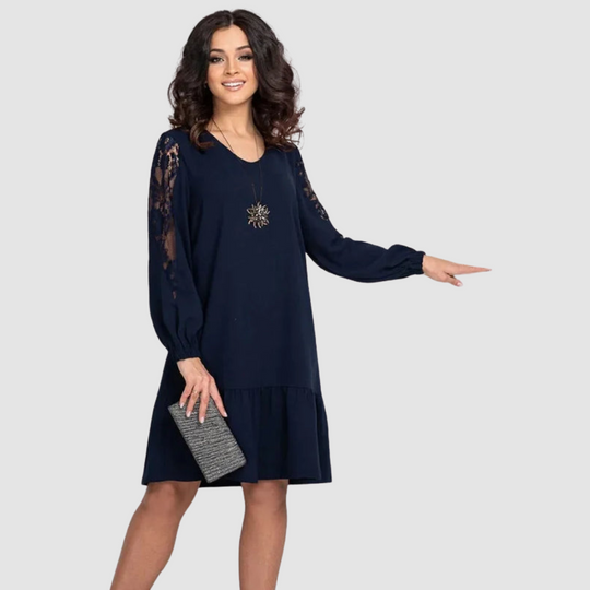 Lowri - Lace-Sleeve Midi Dress