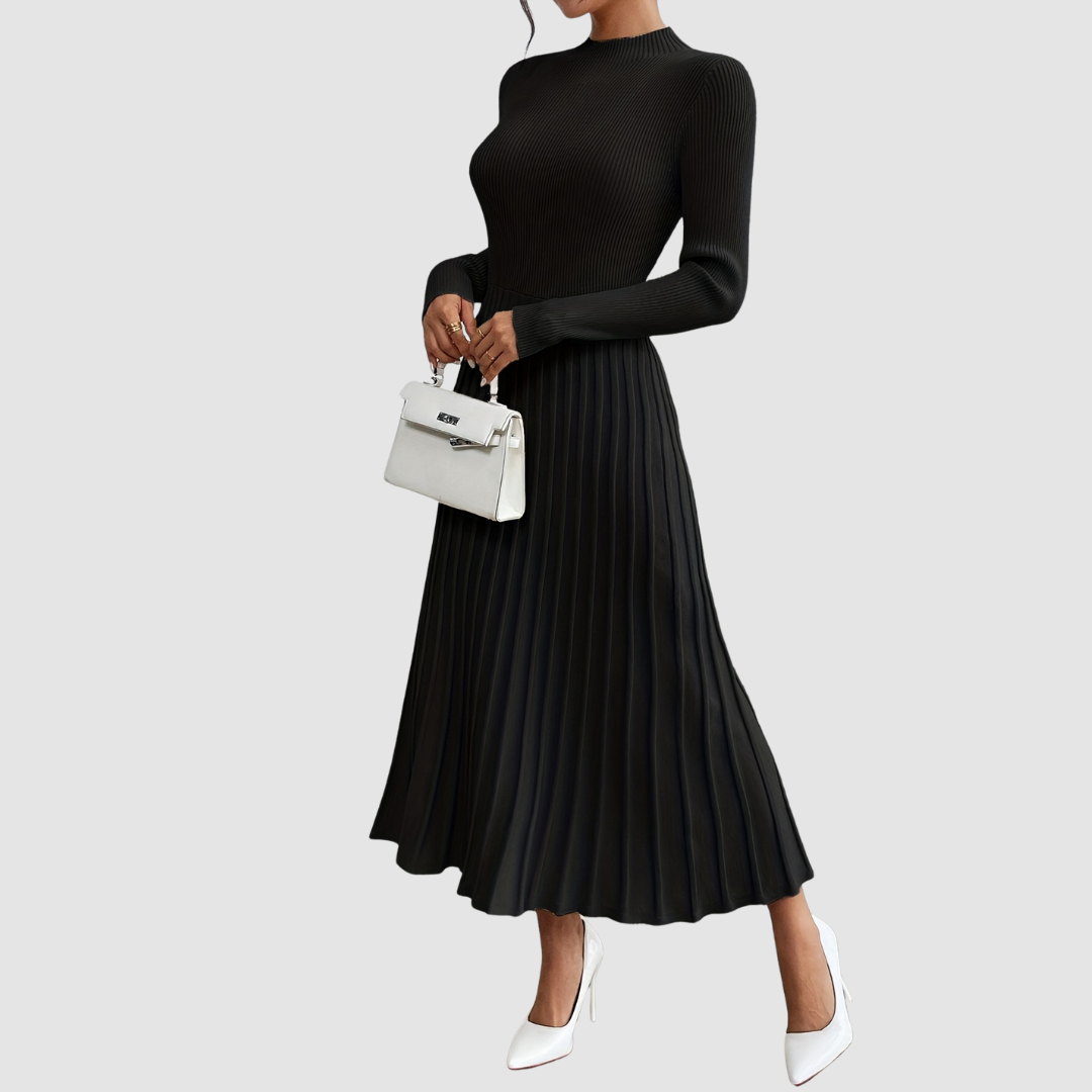 Evelyn Grace - High-Neck Long-Sleeve Maxi Dress