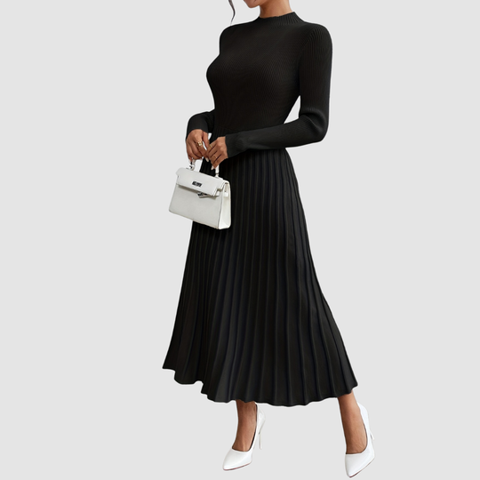 Evelyn Grace - High-Neck Long-Sleeve Maxi Dress