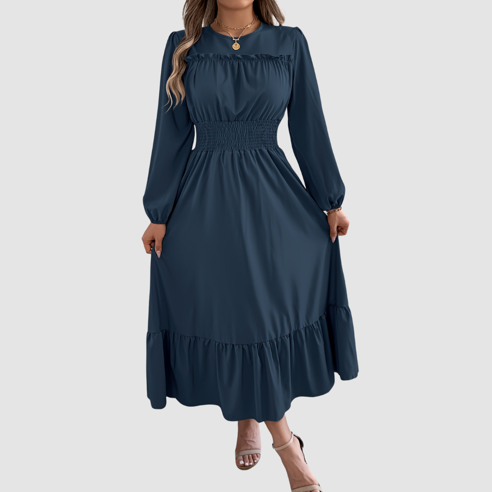 Isola - Navy Ruffled Hem Midi Dress
