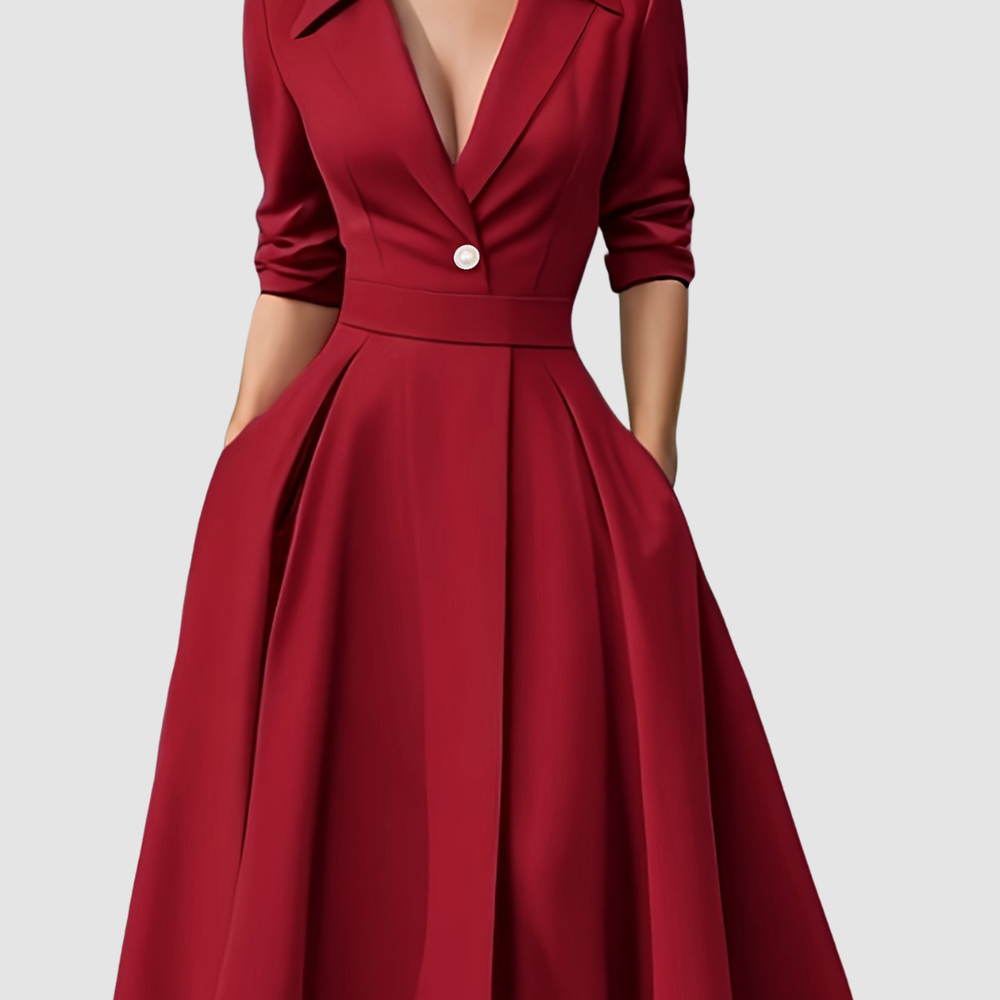 Rosalie - Buttoned Long-Sleeve Midi Dress