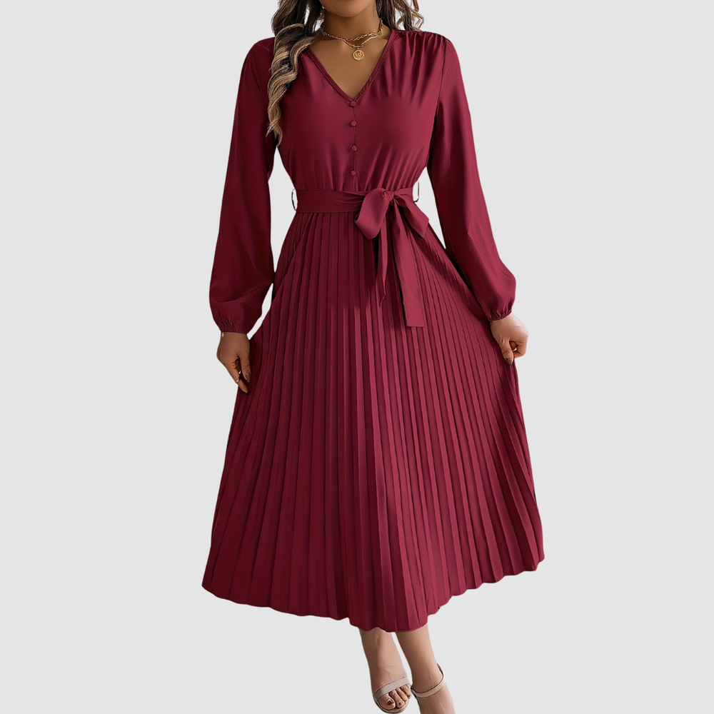 Celeste - Pleated Long-Sleeve Midi Dress