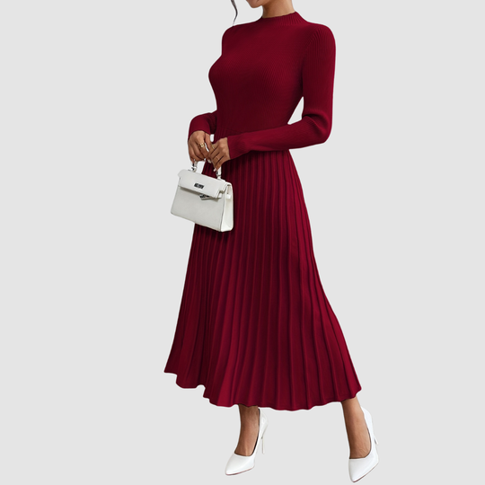 Evelyn Grace - High-Neck Long-Sleeve Maxi Dress