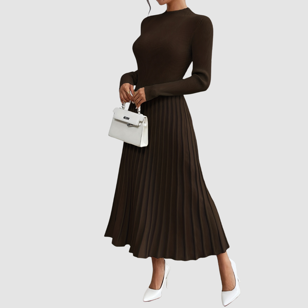 Evelyn Grace - High-Neck Long-Sleeve Maxi Dress