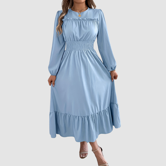 Isola - Navy Ruffled Hem Midi Dress