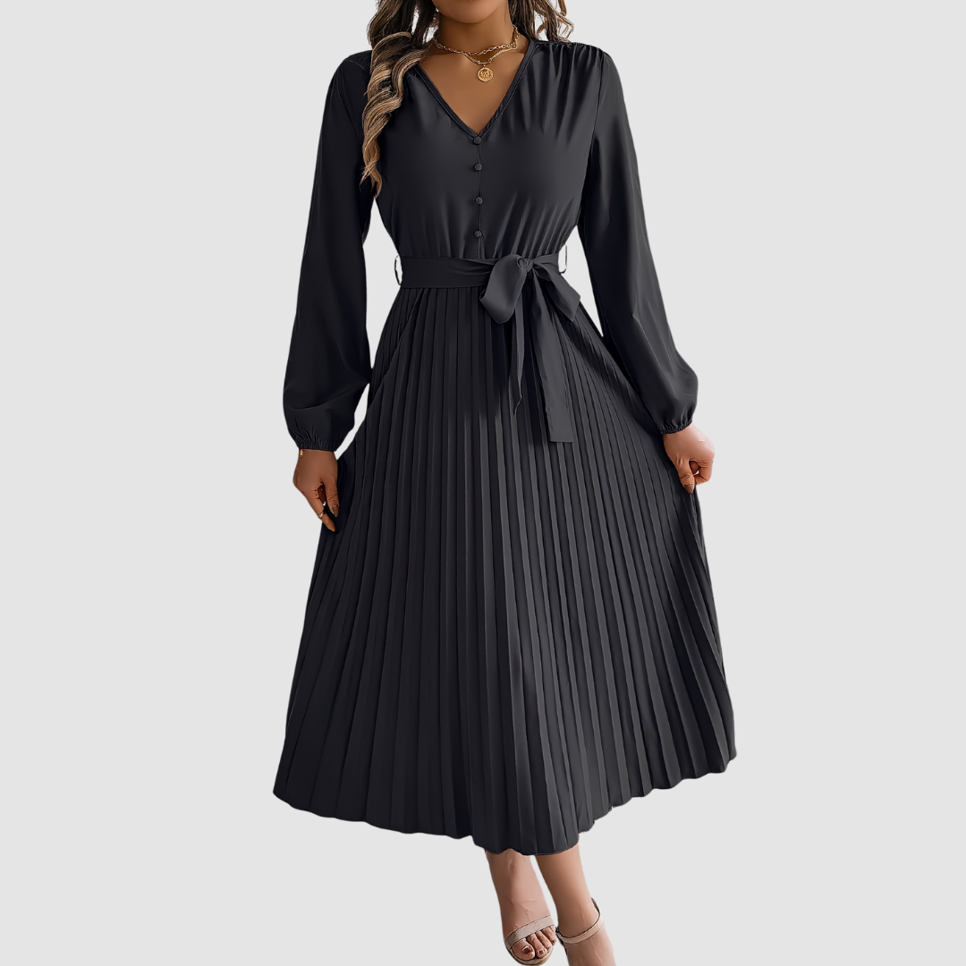 Celeste - Pleated Long-Sleeve Midi Dress
