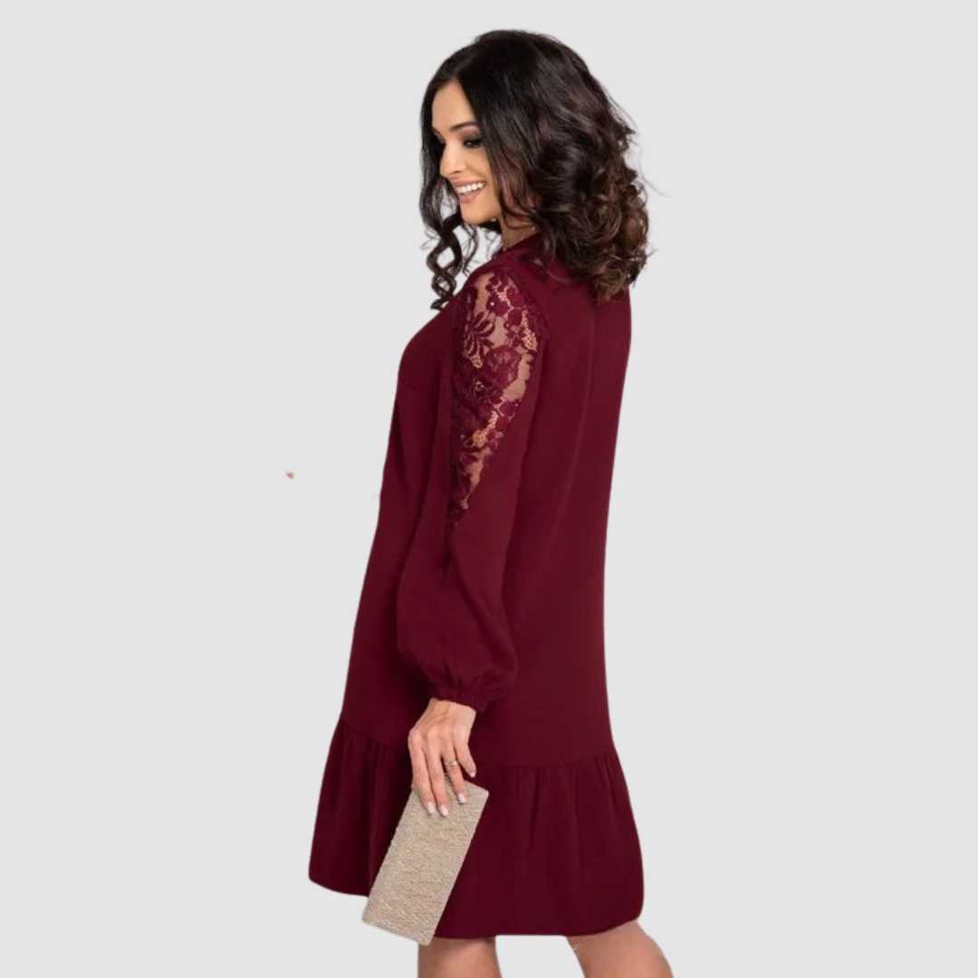 Lowri - Lace-Sleeve Midi Dress