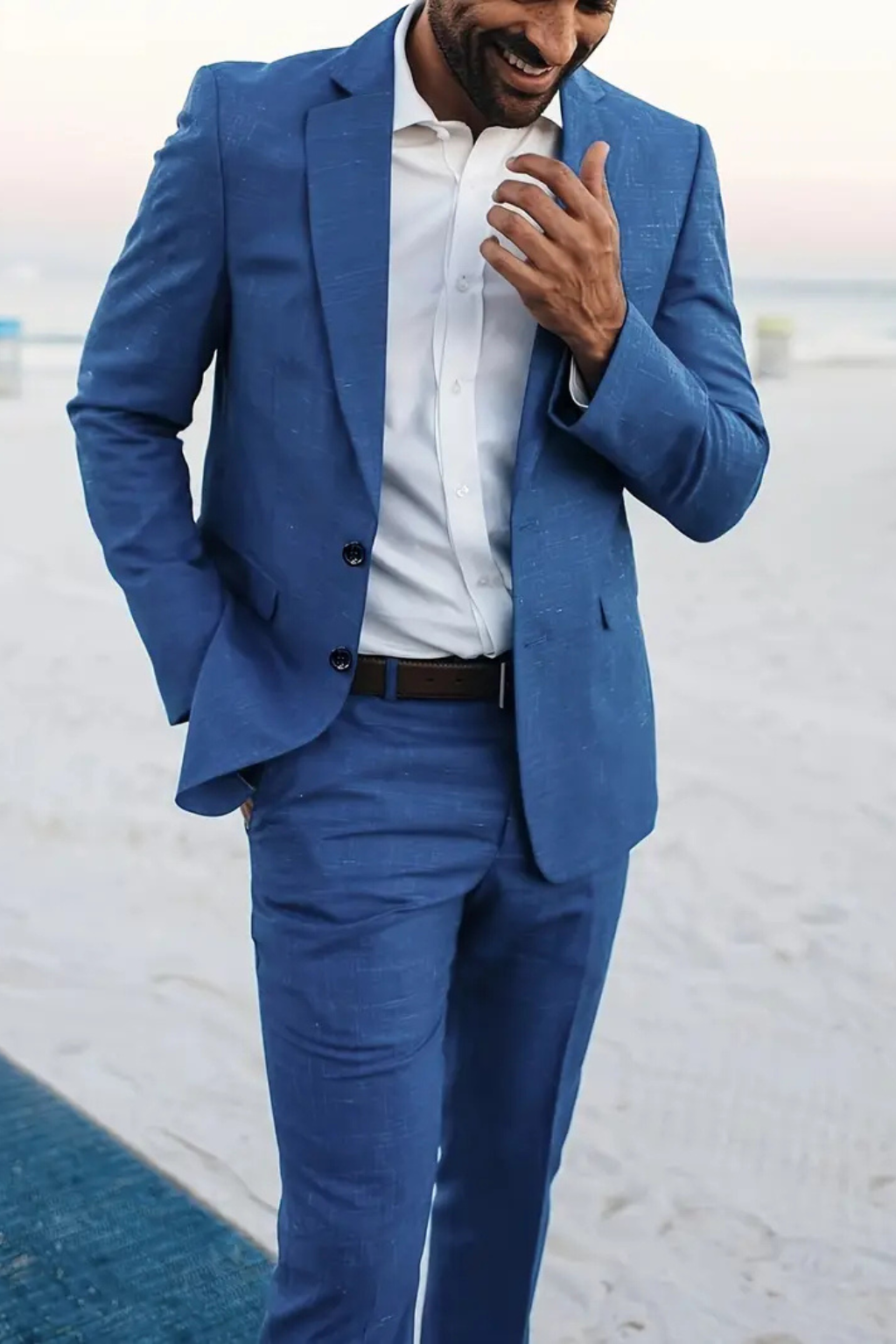 Men Linen Blend Two Piece Summer Wedding Guest Suit Set