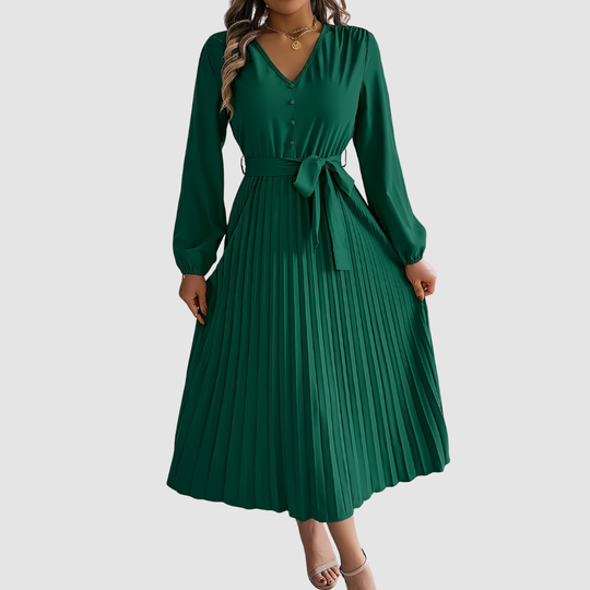 Celeste - Pleated Long-Sleeve Midi Dress