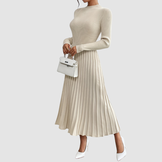 Evelyn Grace - High-Neck Long-Sleeve Maxi Dress
