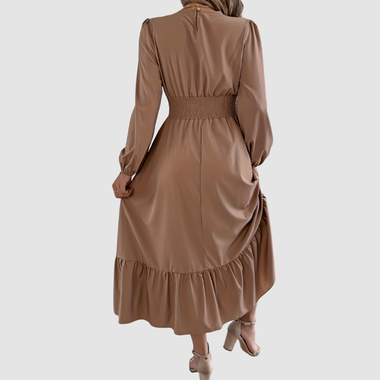 Isola - Navy Ruffled Hem Midi Dress