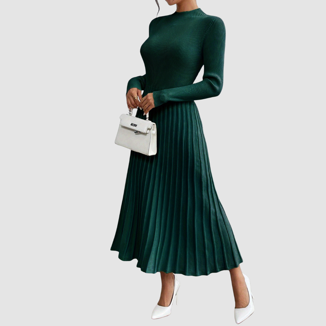 Evelyn Grace - High-Neck Long-Sleeve Maxi Dress
