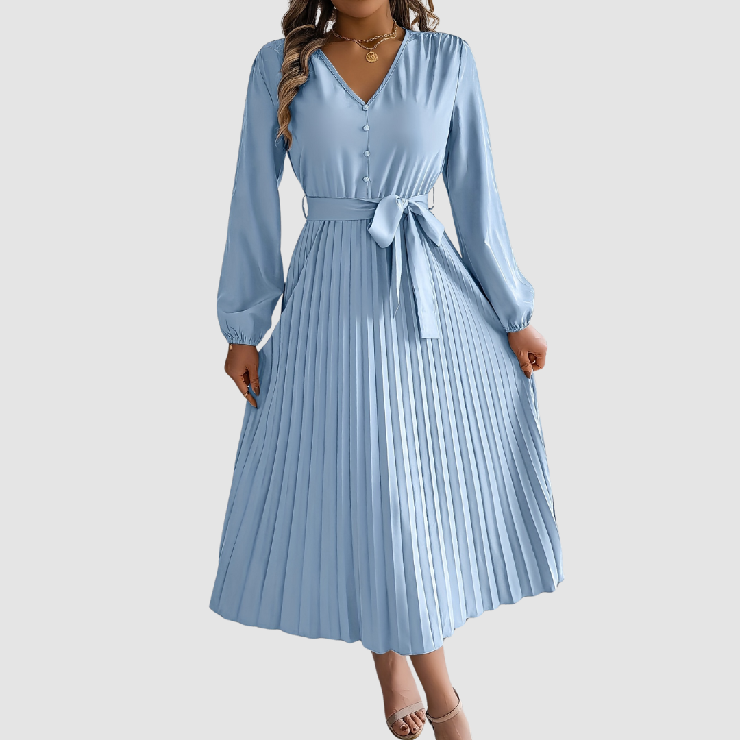 Celeste - Pleated Long-Sleeve Midi Dress
