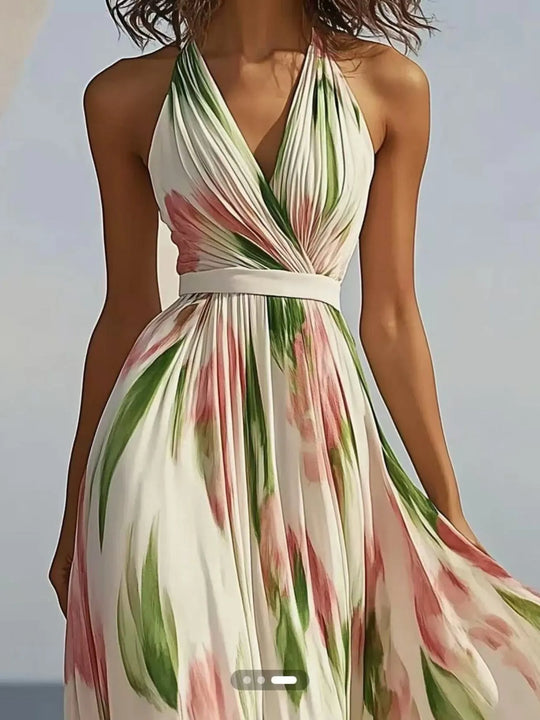 Halsey - Floral Print Halter Maxi Dress