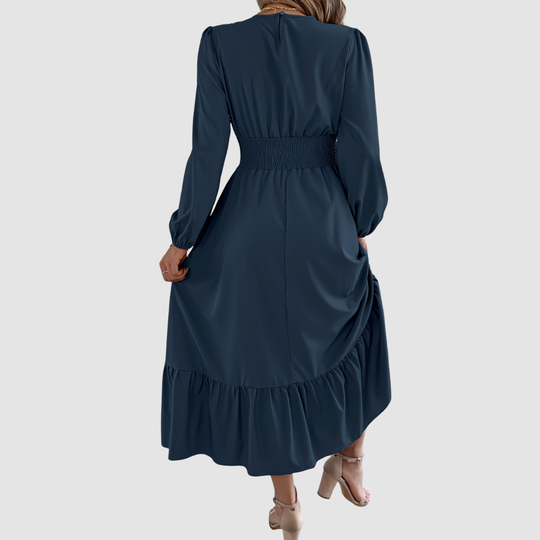 Isola - Navy Ruffled Hem Midi Dress