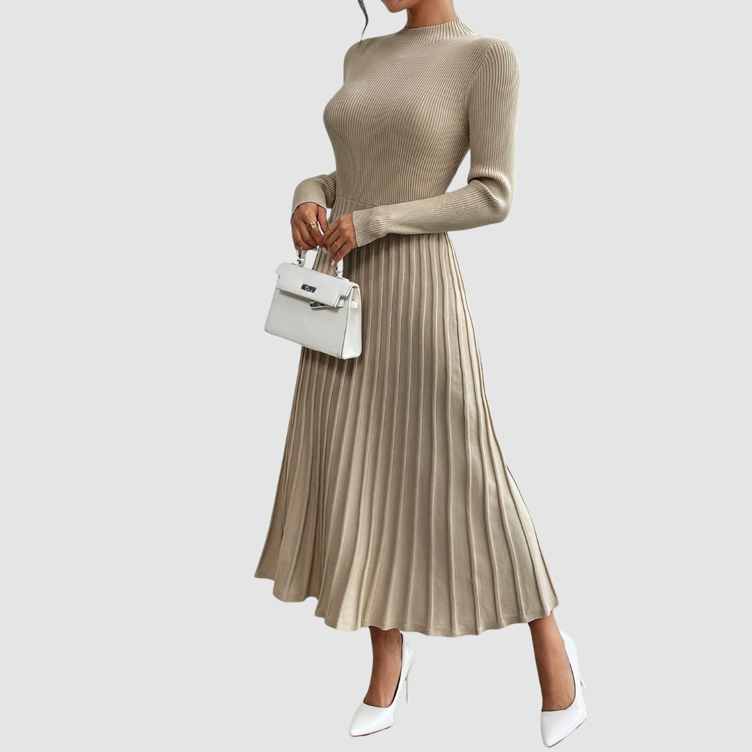 Evelyn Grace - High-Neck Long-Sleeve Maxi Dress