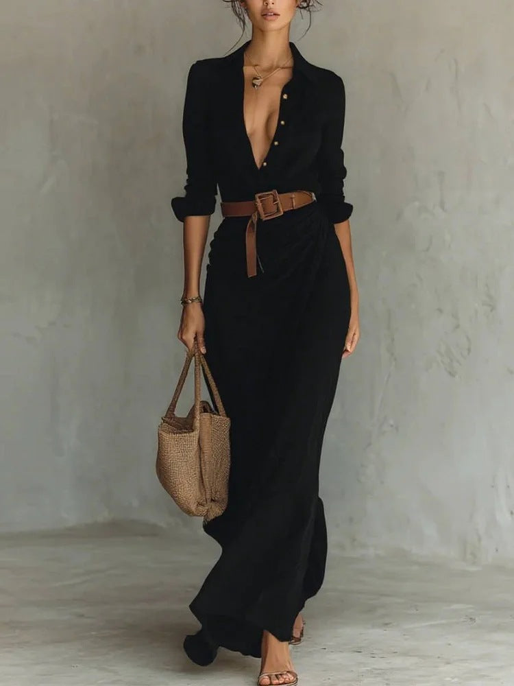 Tailor – Wrap Maxi Dress with Lapel Collar