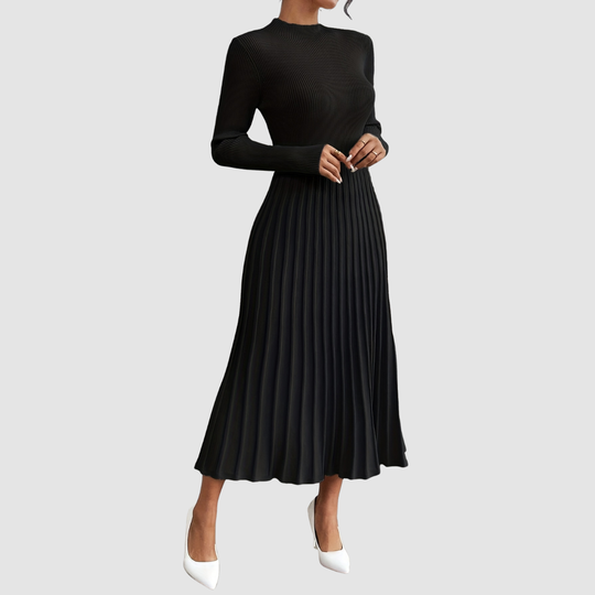Evelyn Grace - High-Neck Long-Sleeve Maxi Dress