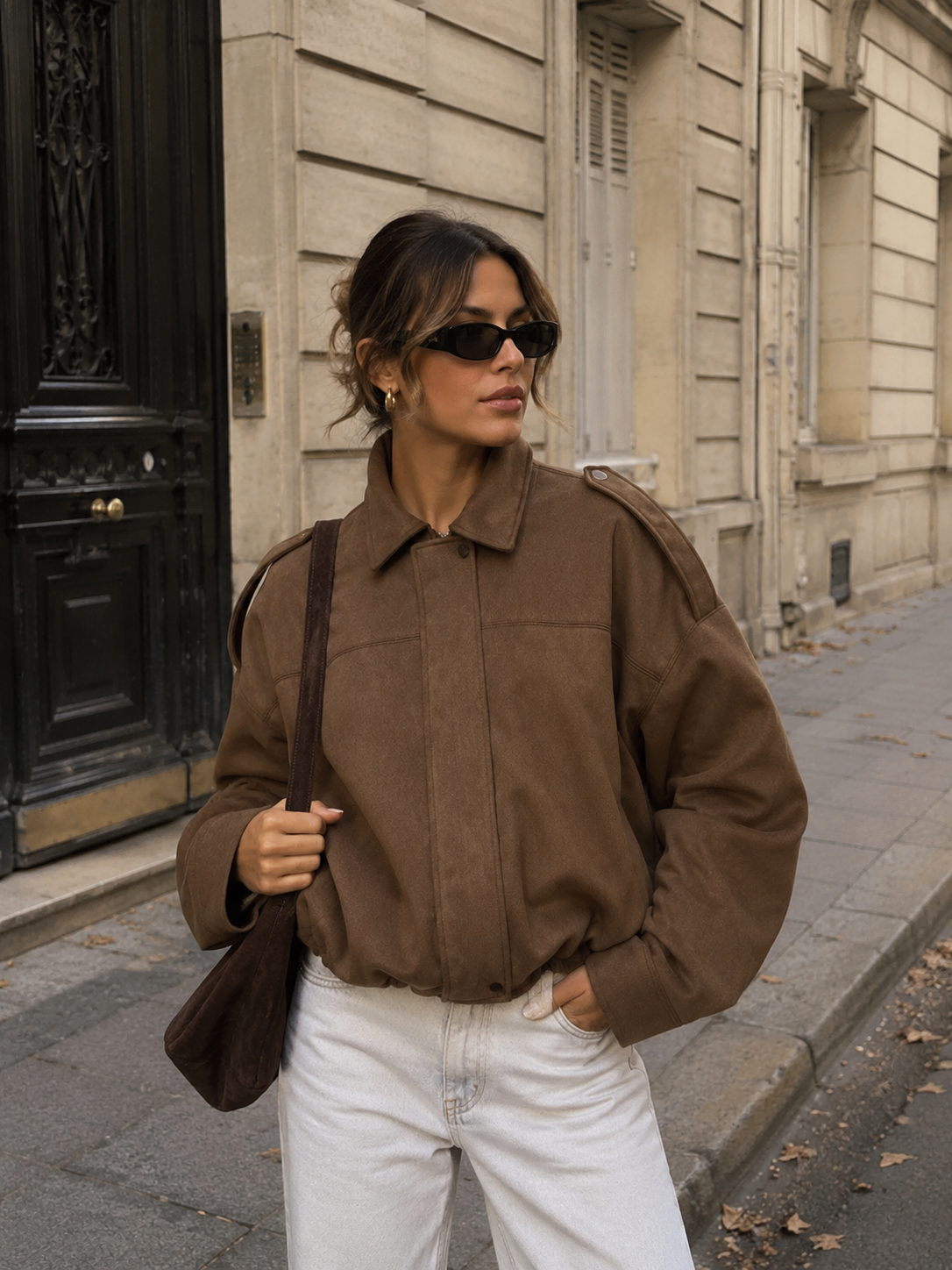Women's Suede Oversized Bomber Jacket