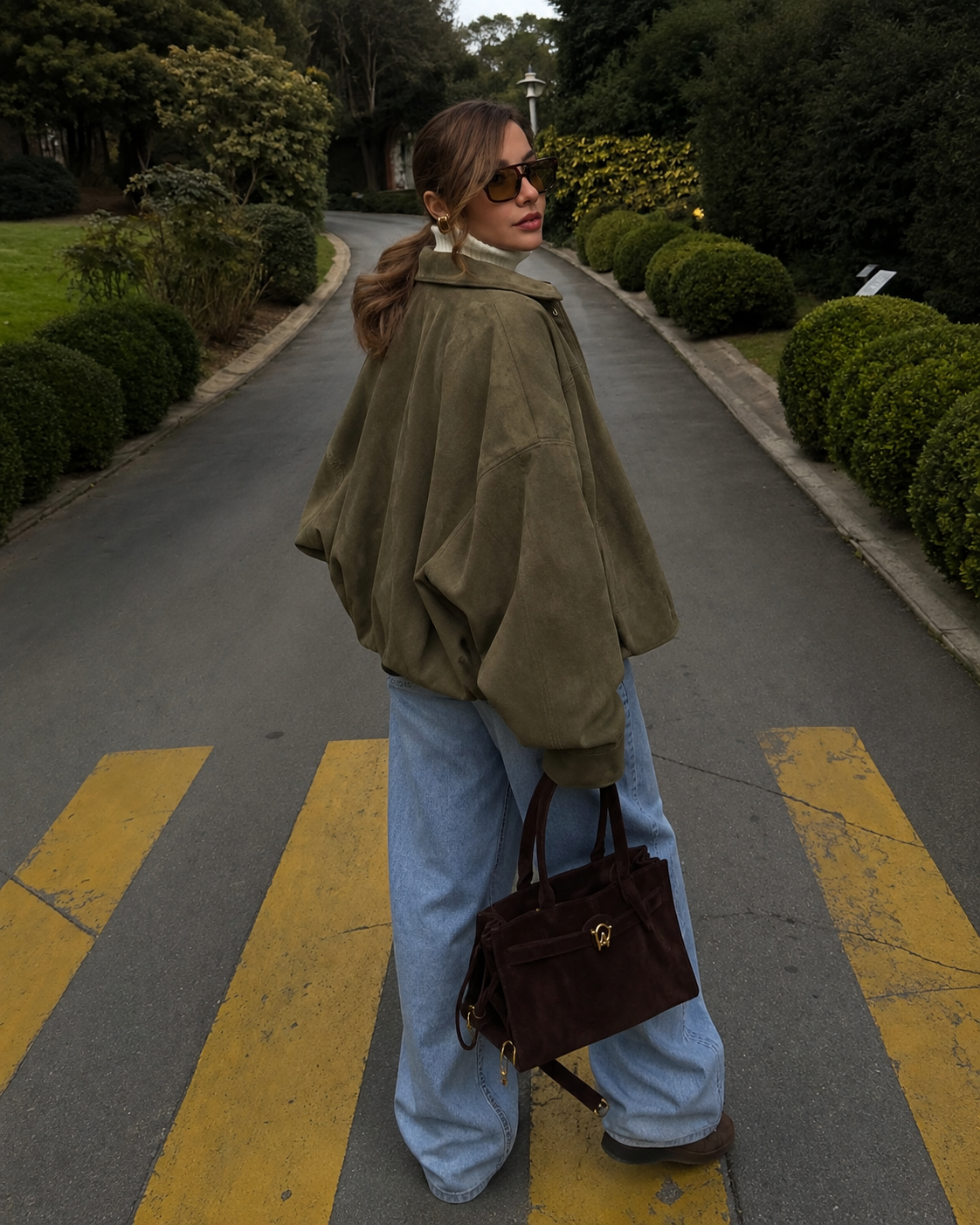 Women's Suede Oversized Bomber Jacket