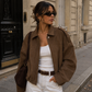 Women's Suede Oversized Bomber Jacket