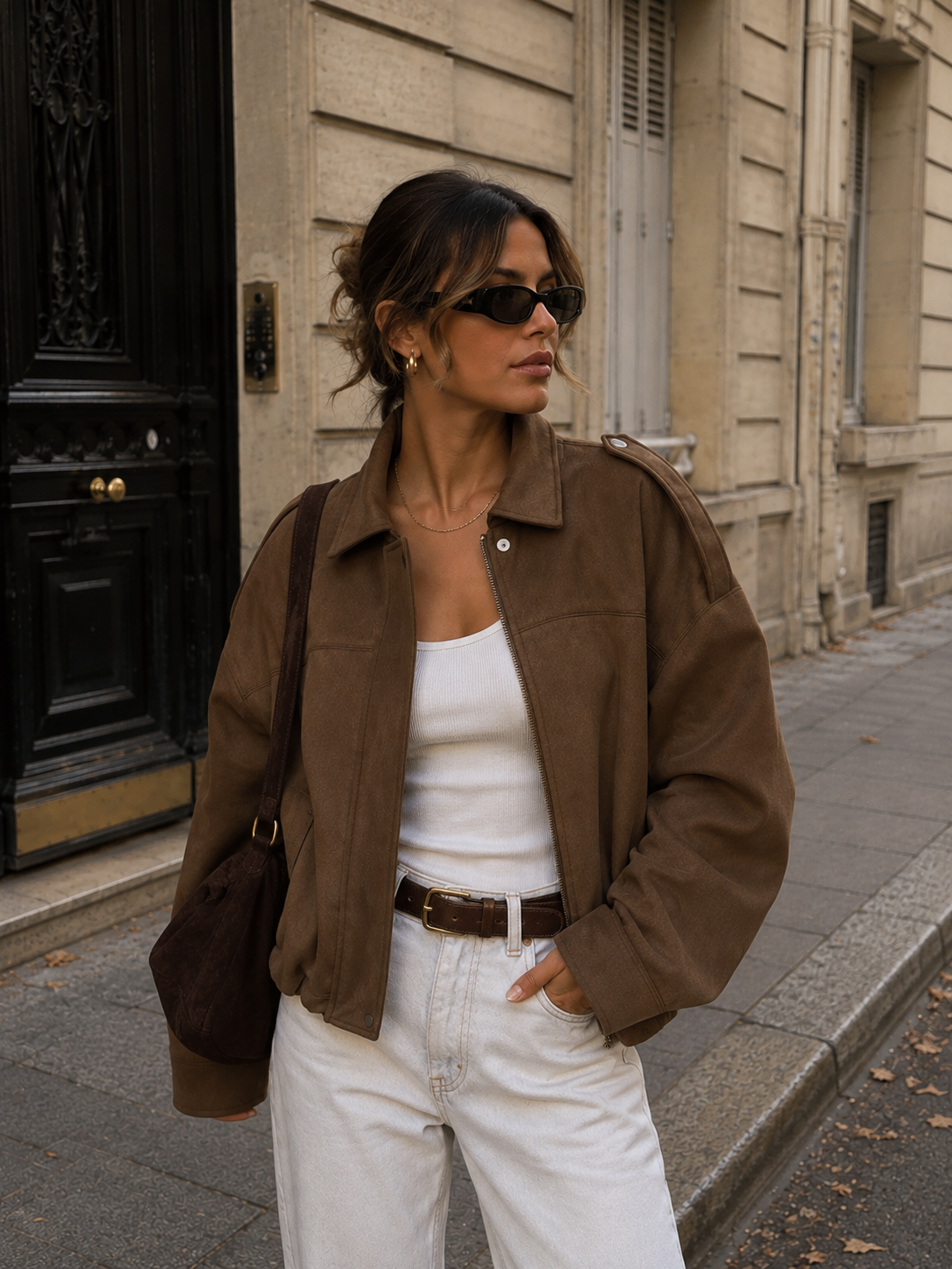 Women's Suede Oversized Bomber Jacket