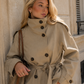 Women's Cropped Trench Jacket - Beige Belted Double Breasted Coat
