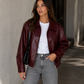 Women’s Cropped Zip-Up Leather Jacket
