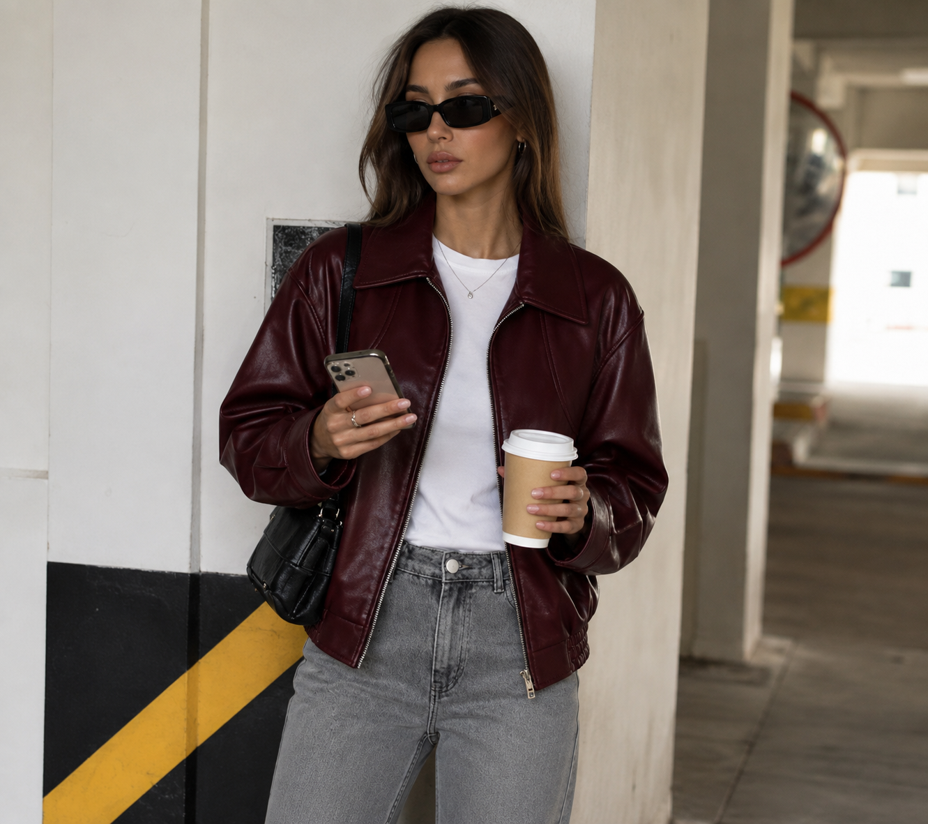 Women’s Cropped Zip-Up Leather Jacket