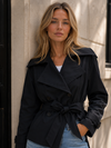Women's Cropped Trench Jacket - Double Breasted Belted Coat