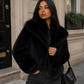 Women’s Plush Faux Fur Jacket with Fluffy Texture for Winter & Evening Wear