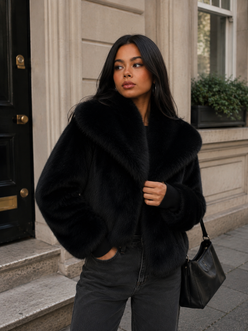 Women’s Plush Faux Fur Jacket with Fluffy Texture for Winter & Evening Wear