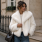 Women’s Plush Faux Fur Jacket with Fluffy Texture for Winter & Evening Wear
