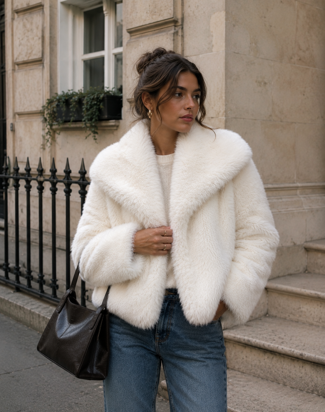 Women’s Plush Faux Fur Jacket with Fluffy Texture for Winter & Evening Wear